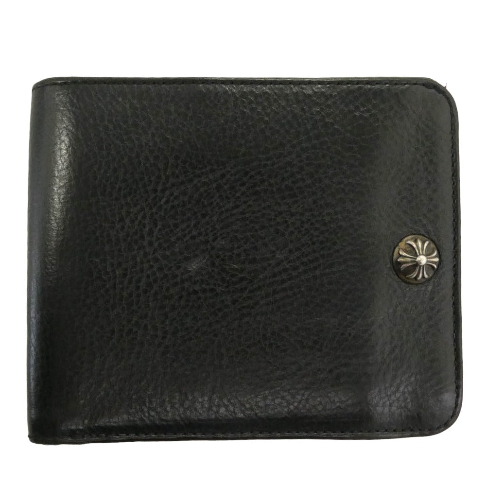 CHROME HEARTS クロムハーツ（原本有） 1SNAP 1スナップ クロス ボールボタン レザーウォレット 二つ折り財布 ブラック系【中古】