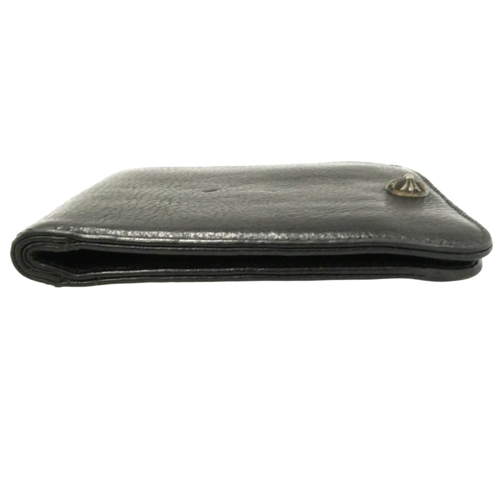 CHROME HEARTS クロムハーツ（原本有） 1SNAP 1スナップ クロス ボールボタン レザーウォレット 二つ折り財布 ブラック系【中古】