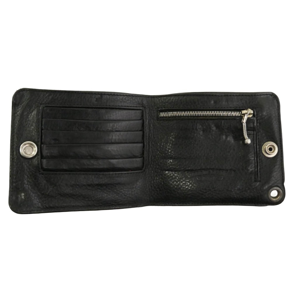 CHROME HEARTS クロムハーツ（原本有） 1SNAP 1スナップ クロス ボールボタン レザーウォレット 二つ折り財布 ブラック系【中古】