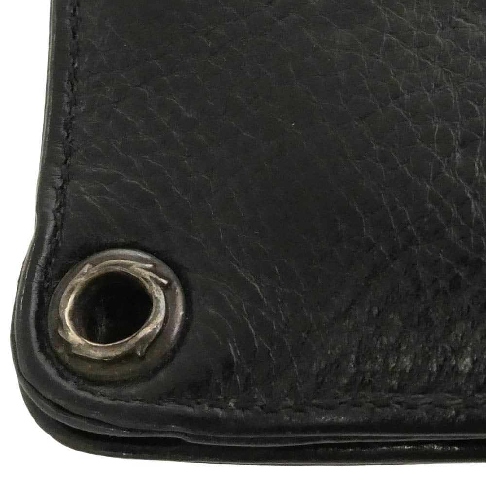 CHROME HEARTS クロムハーツ（原本有） 1SNAP 1スナップ クロス ボールボタン レザーウォレット 二つ折り財布 ブラック系【中古】