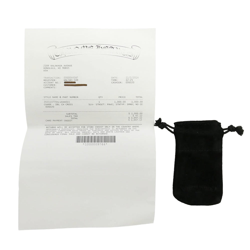 CHROME HEARTS クロムハーツ（原本無） DBL CH CRSP DMND ダブルCHクロスチャーム パヴェダイヤ ペンダントトップ シルバー系【中古】