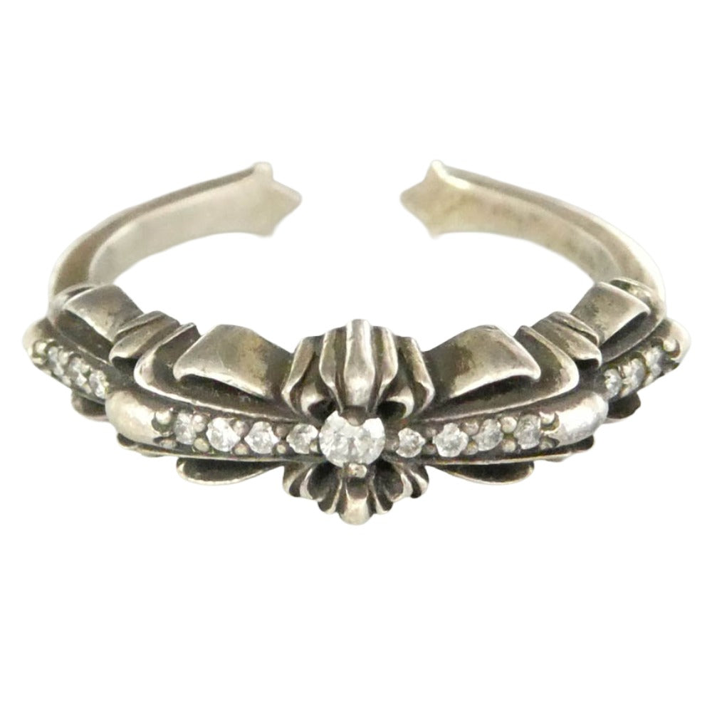 CHROME HEARTS クロムハーツ（原本無） 国内レシート原本付属 BABY CLSC DBL FLRL CRS P/D ベイビー クラシック ダブルフローラルクロス リング パヴェダイヤ シルバー系 約25号【中古】