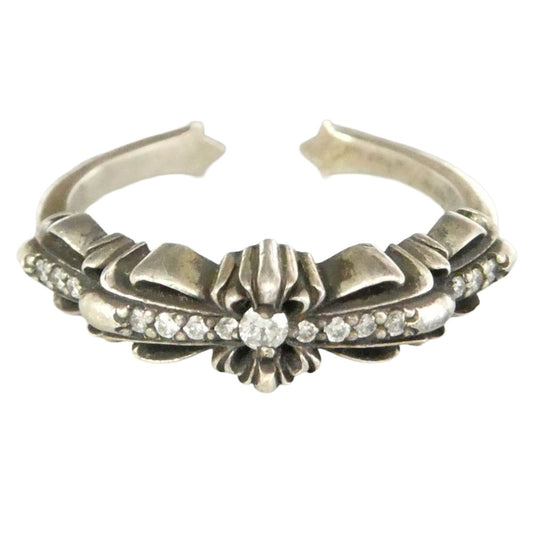 CHROME HEARTS クロムハーツ（原本無） 国内レシート原本付属 BABY CLSC DBL FLRL CRS P/D ベイビー クラシック ダブルフローラルクロス リング パヴェダイヤ シルバー系 約25号【中古】