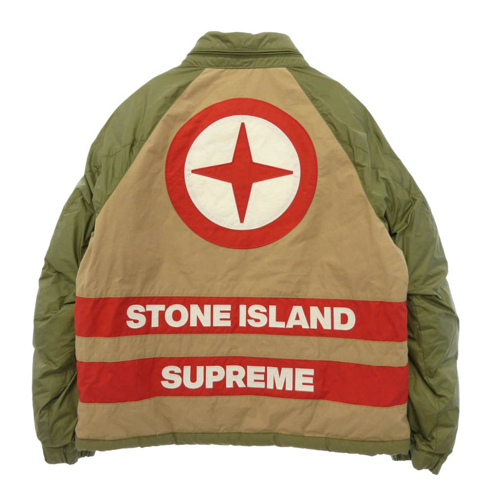 Supreme シュプリーム STONE ISLAND ストーンアイランド 23AW 7925401S3 × Stone Island Reversible Down Puffer Jacket 【フェイクバスターズコンプリート鑑定済】ストーンアイランド リバーシブル パファー ダウン ジャケット フーディ ベージュ系 カーキ系 M【美品】【中古】