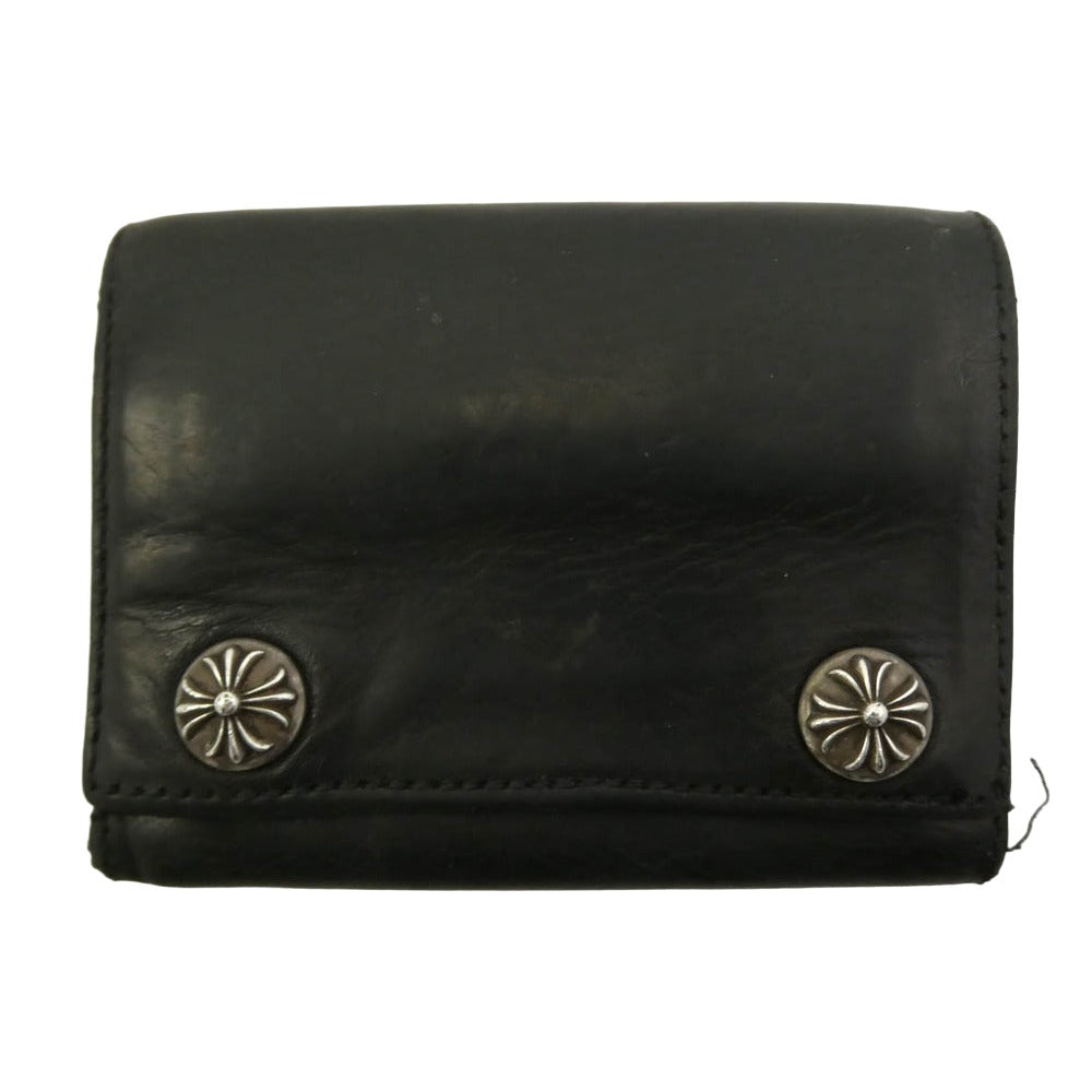 CHROME HEARTS クロムハーツ（原本無） 3FOLD 3フォールド クロスボールボタンレザー ウォレット 財布 ブラック系【中古】