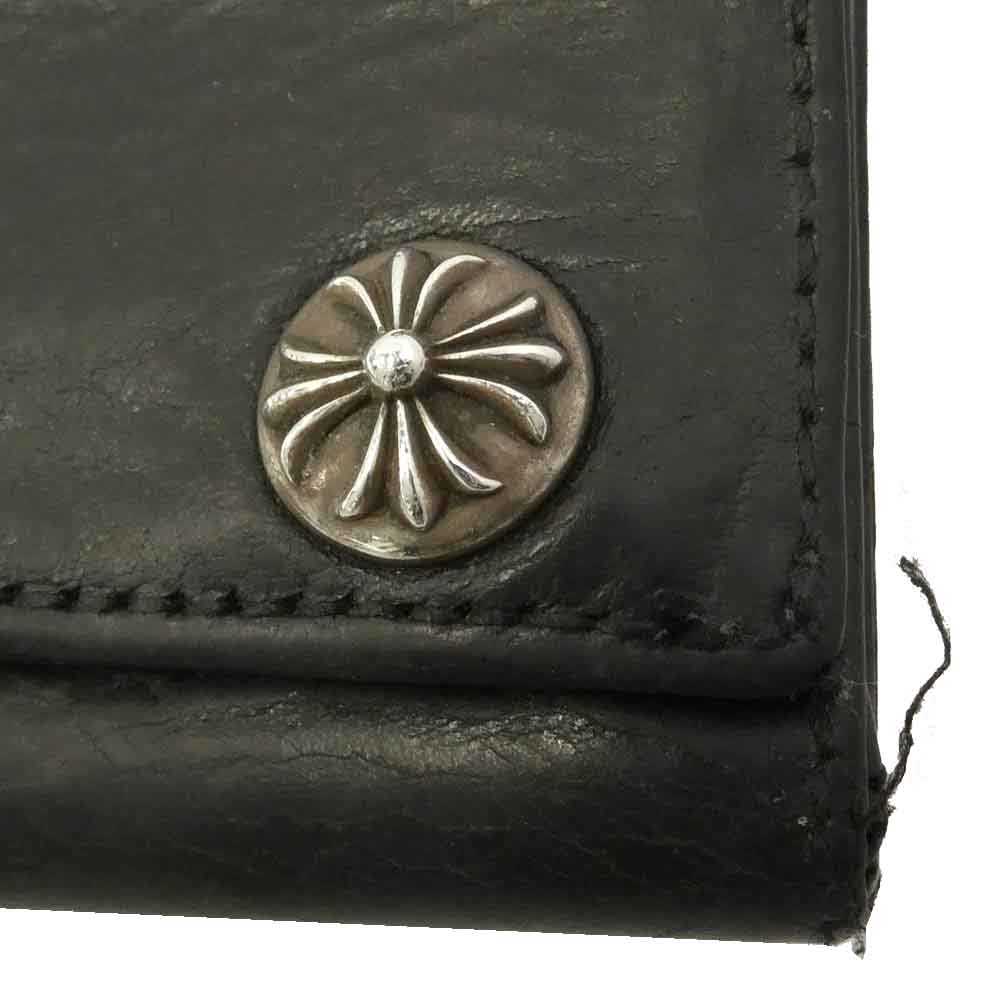 CHROME HEARTS クロムハーツ（原本無） 3FOLD 3フォールド クロスボールボタンレザー ウォレット 財布 ブラック系【中古】