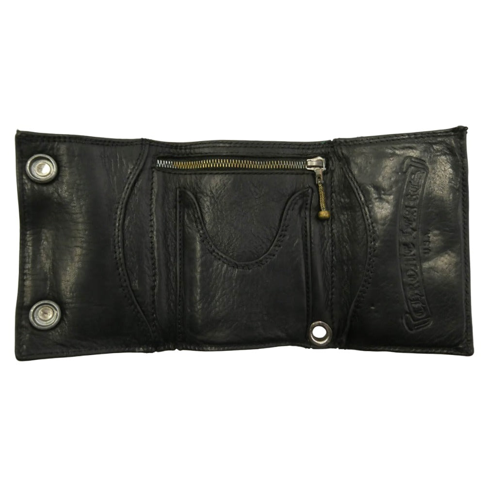 CHROME HEARTS クロムハーツ（原本無） 3FOLD 3フォールド クロスボールボタンレザー ウォレット 財布 ブラック系【中古】