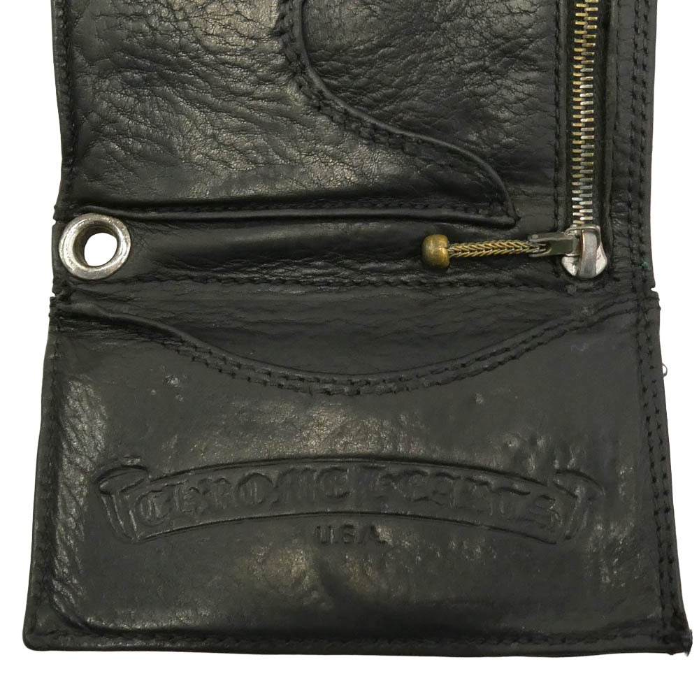CHROME HEARTS クロムハーツ（原本無） 3FOLD 3フォールド クロスボールボタンレザー ウォレット 財布 ブラック系【中古】
