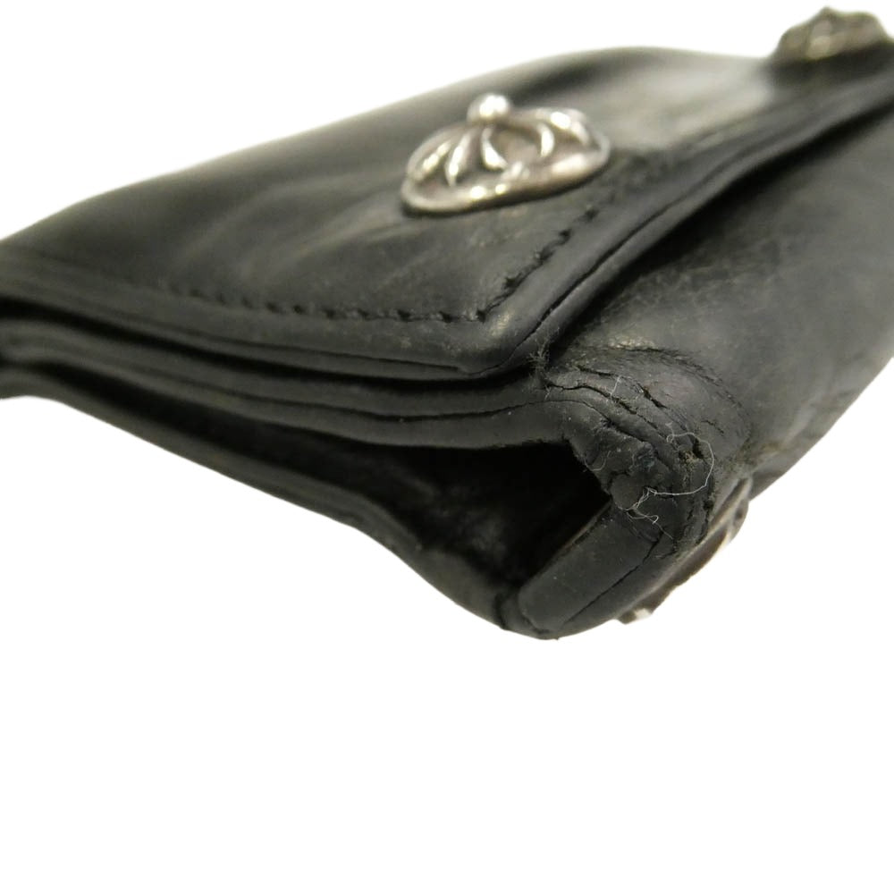 CHROME HEARTS クロムハーツ（原本無） 3FOLD 3フォールド クロスボールボタンレザー ウォレット 財布 ブラック系【中古】