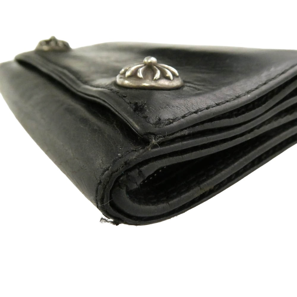 CHROME HEARTS クロムハーツ（原本無） 3FOLD 3フォールド クロスボールボタンレザー ウォレット 財布 ブラック系【中古】
