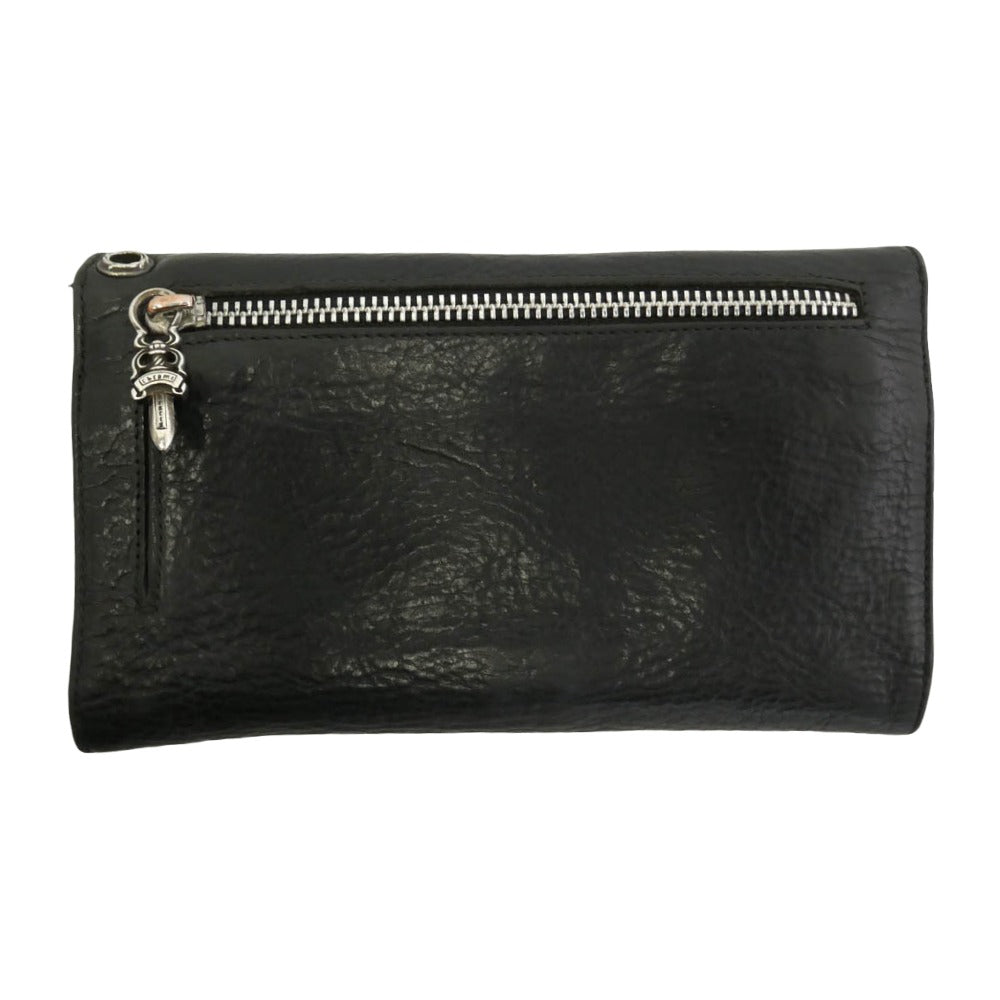 CHROME HEARTS クロムハーツ（原本無） WAVE CROSS BALL ウェーブ クロスボールボタン レザー ウォレット 財布 ブラック系【中古】