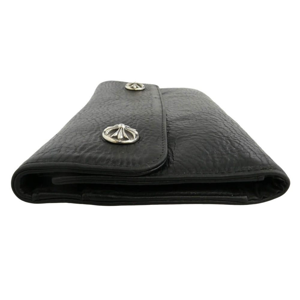 CHROME HEARTS クロムハーツ（原本無） WAVE CROSS BALL ウェーブ クロスボールボタン レザー ウォレット 財布 ブラック系【中古】