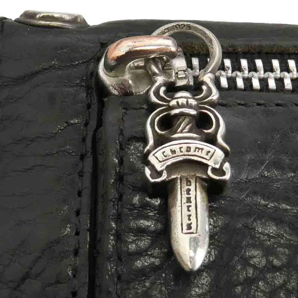 CHROME HEARTS クロムハーツ（原本無） WAVE CROSS BALL ウェーブ クロスボールボタン レザー ウォレット 財布 ブラック系【中古】