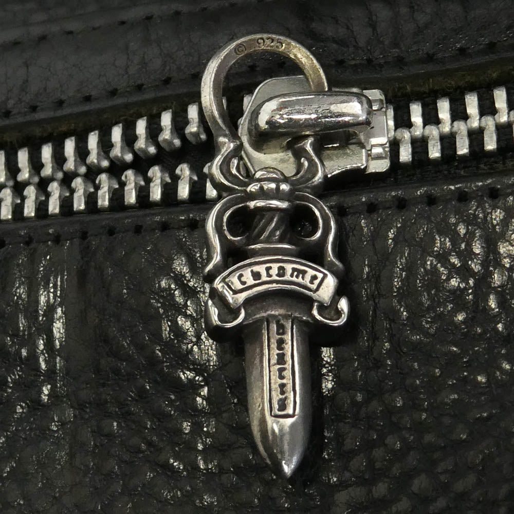 CHROME HEARTS クロムハーツ（原本無） WAVE CROSS BALL ウェーブ クロスボールボタン レザー ウォレット 財布 ブラック系【中古】