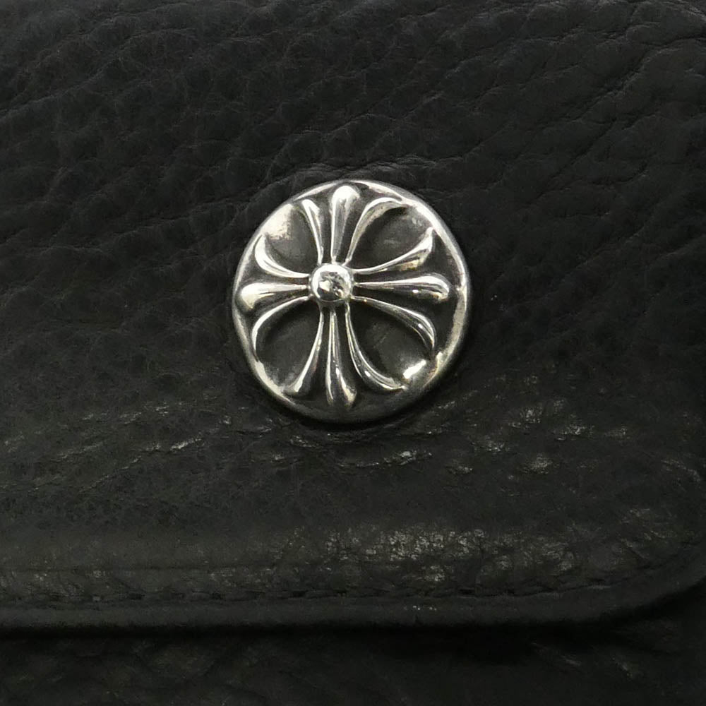 CHROME HEARTS クロムハーツ（原本無） WAVE CROSS BALL ウェーブ クロスボールボタン レザー ウォレット 財布 ブラック系【中古】