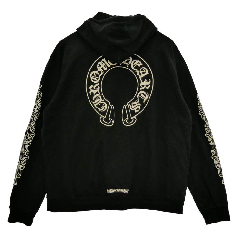 CHROME HEARTS クロムハーツ（原本無） SWTSHRT HD ZIP 袖フローラル バックホースシュー ダガージップ パーカー フーディー ブラック系 XL【中古】