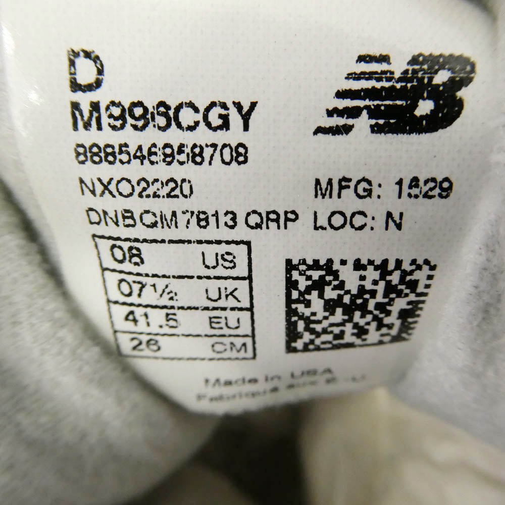 NEW BALANCE ニューバランス M996CGY USA製 グレー ローカット スニーカー チャコール系 グレー系 26cm【新古品】【未使用】【中古】