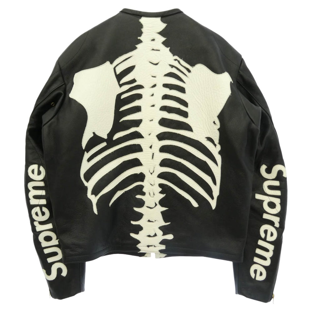 Supreme シュプリーム VANSON バンソン 17AW × vanson Leather Bones Jacket 【フェイクバスターズ鑑定済】USA製 ワングラム期 バンソン レザー ボーン ジャケット シングル ライダース ブラック系 S【極上美品】【中古】