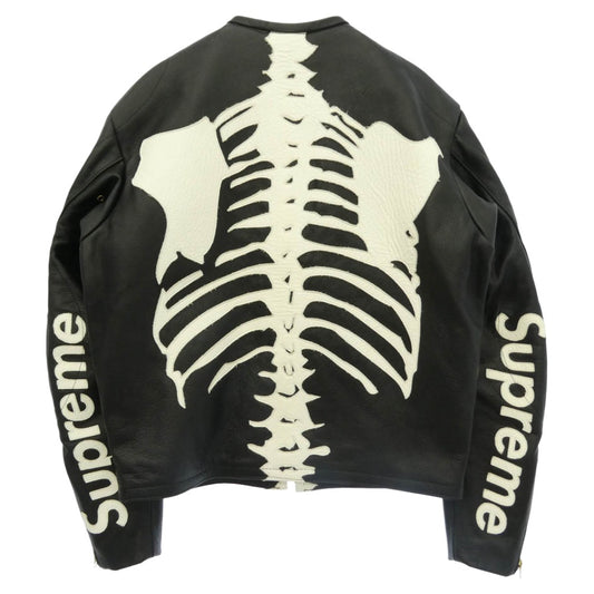Supreme シュプリーム VANSON バンソン 17AW × vanson Leather Bones Jacket 【フェイクバスターズ鑑定済】USA製 ワングラム期 バンソン レザー ボーン ジャケット シングル ライダース ブラック系 S【極上美品】【中古】