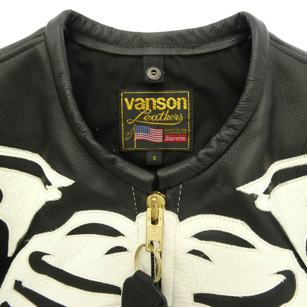 Supreme シュプリーム VANSON バンソン 17AW × vanson Leather Bones Jacket 【フェイクバスターズ鑑定済】USA製 ワングラム期 バンソン レザー ボーン ジャケット シングル ライダース ブラック系 S【極上美品】【中古】