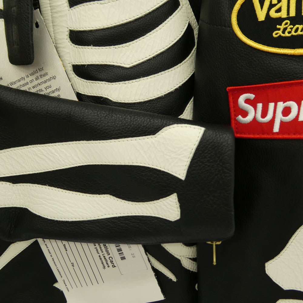Supreme シュプリーム VANSON バンソン 17AW × vanson Leather Bones Jacket 【フェイクバスターズ鑑定済】USA製 ワングラム期 バンソン レザー ボーン ジャケット シングル ライダース ブラック系 S【極上美品】【中古】