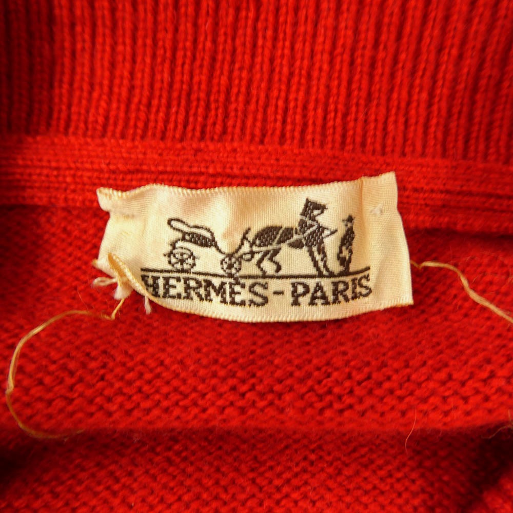 HERMES エルメス 襟付き ニット カーディガン レッド系【中古】