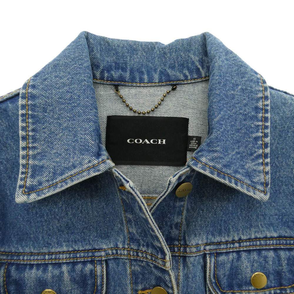 COACH コーチ CA412 ロゴ ボタン デニム ジャケット インディゴブルー系 XS【中古】