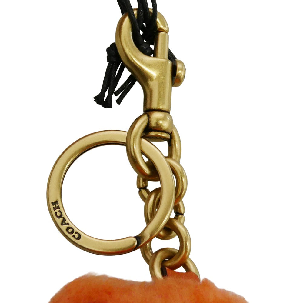 COACH コーチ 熊 ベア シグネチャーシアリング バッグチャーム レザー 革 ロゴ キーリング キーホルダー オレンジ系【美品】【中古】