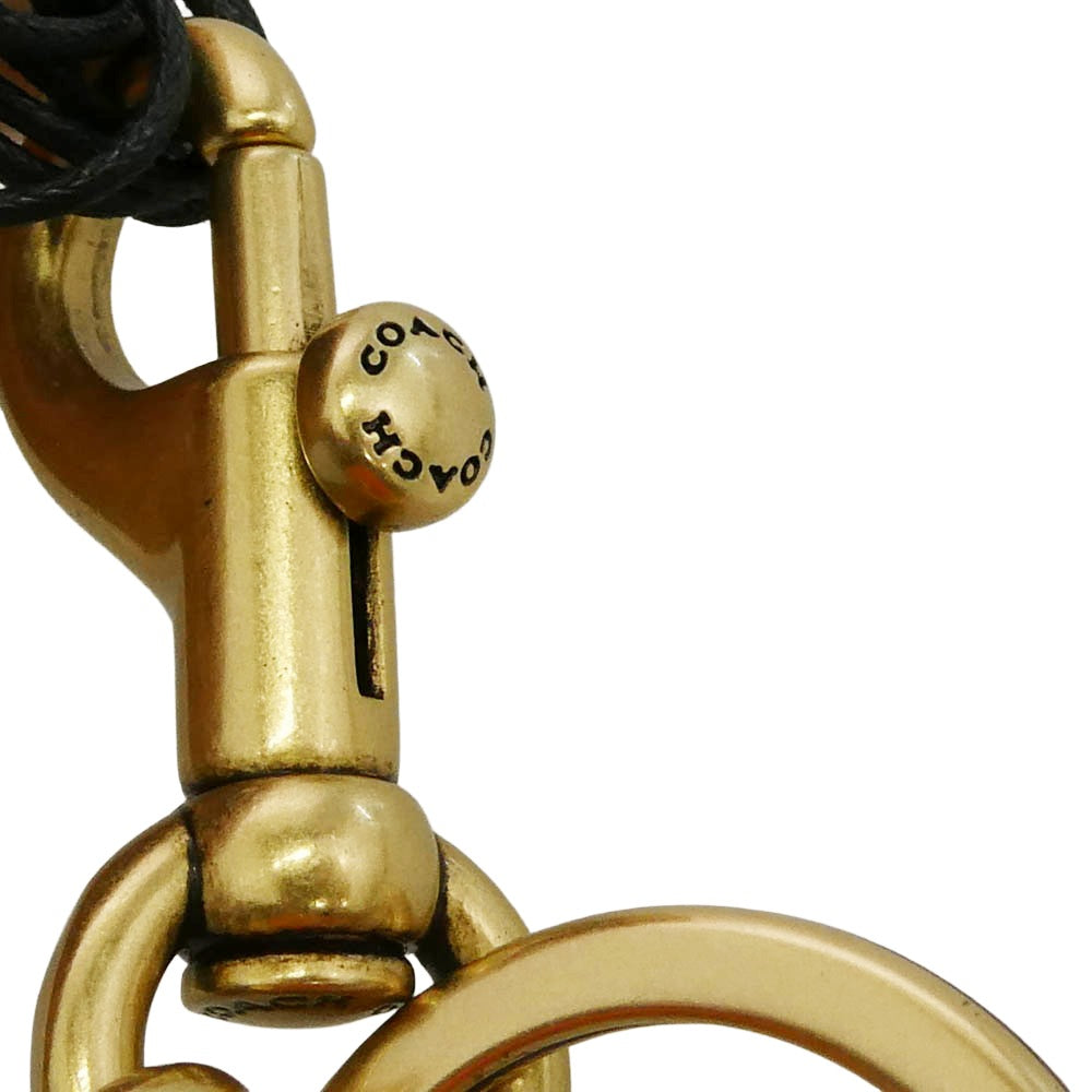 COACH コーチ 熊 ベア シグネチャーシアリング バッグチャーム レザー 革 ロゴ キーリング キーホルダー オレンジ系【美品】【中古】