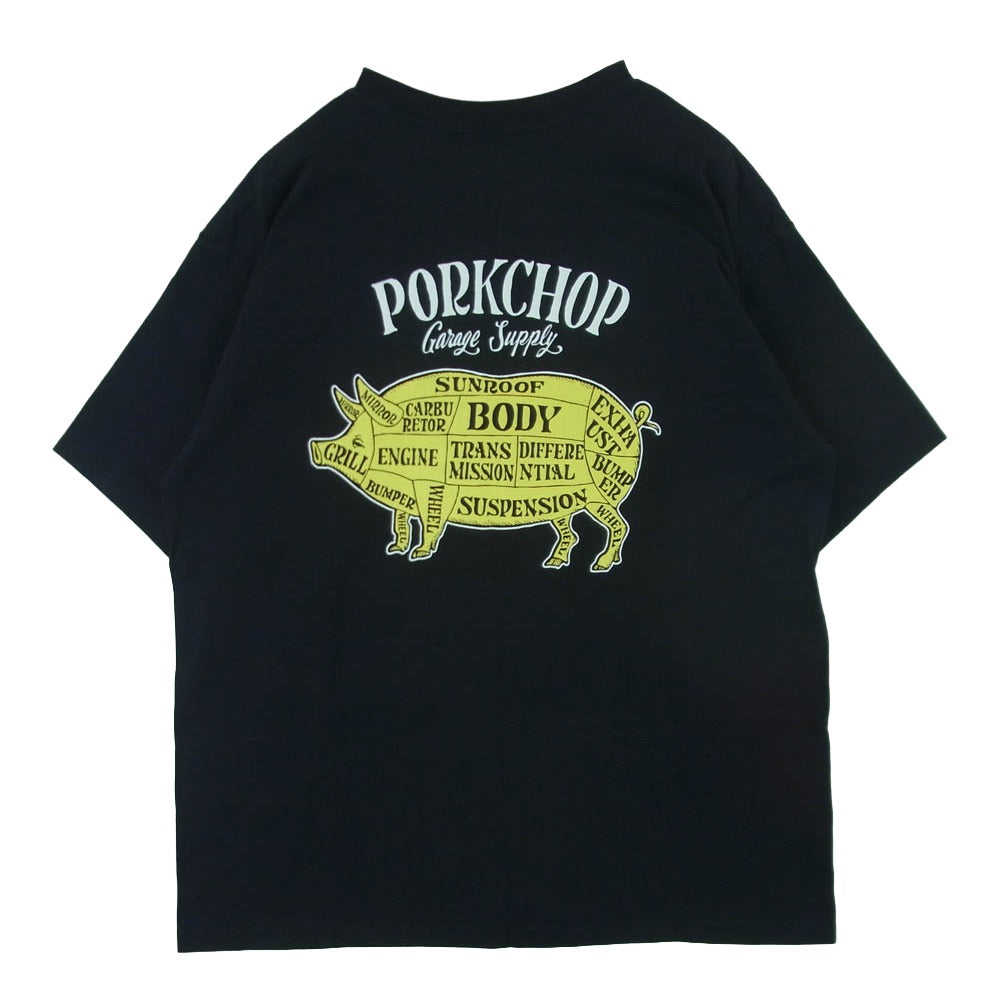 PORKCHOP ポークチョップ GARAGE SUPPLY ガレージ サプライ バックプリント Tシャツ 半袖 カットソー ブラック系 M【中古】
