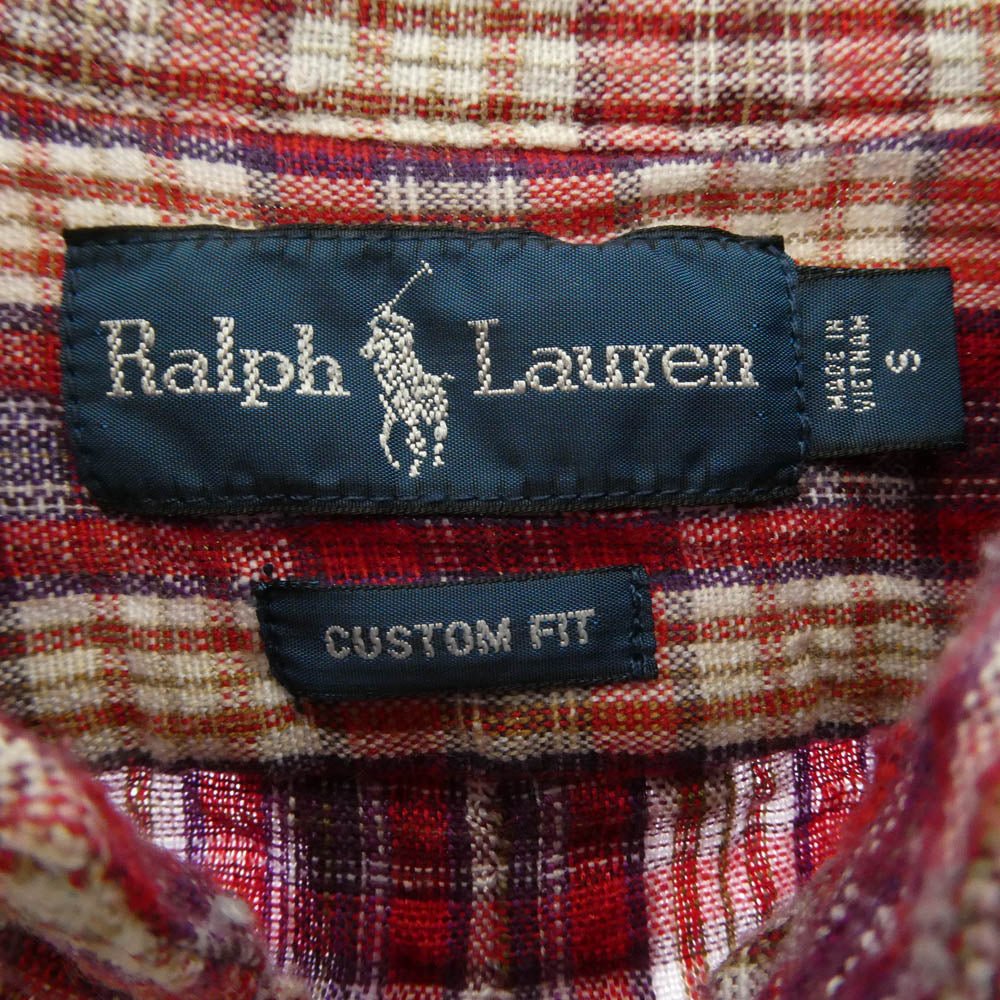 RALPH LAUREN ラルフローレン チェック 刺繍 半袖 シャツ レッド系 S【中古】