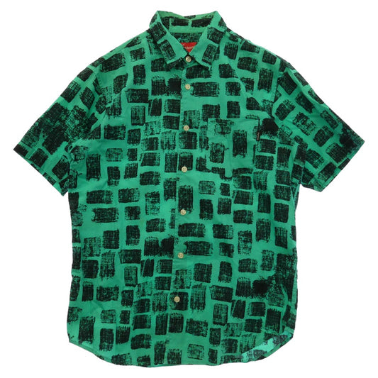 Supreme シュプリーム 14SS Block Print Shirt ブロック プリント 半袖 シャツ グリーン系 S【中古】