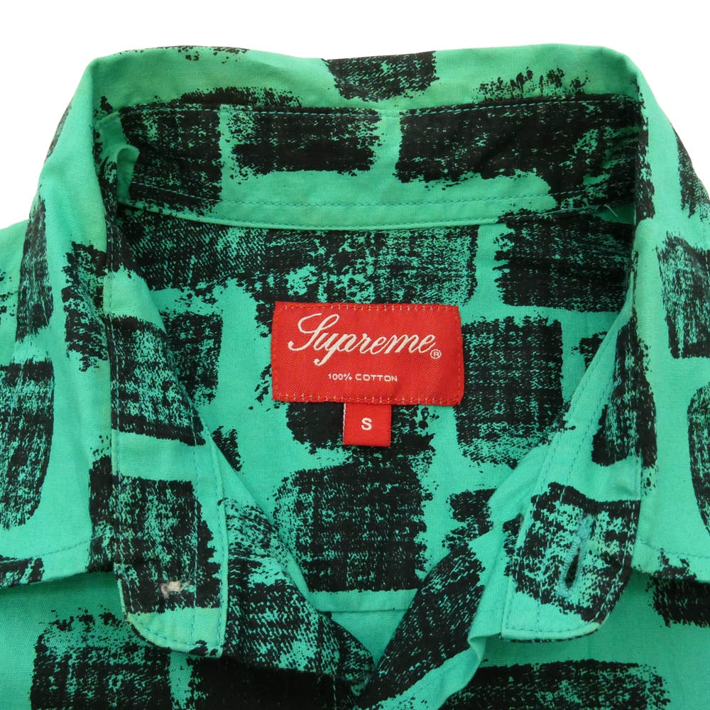 Supreme シュプリーム 14SS Block Print Shirt ブロック プリント 半袖 シャツ グリーン系 S【中古】