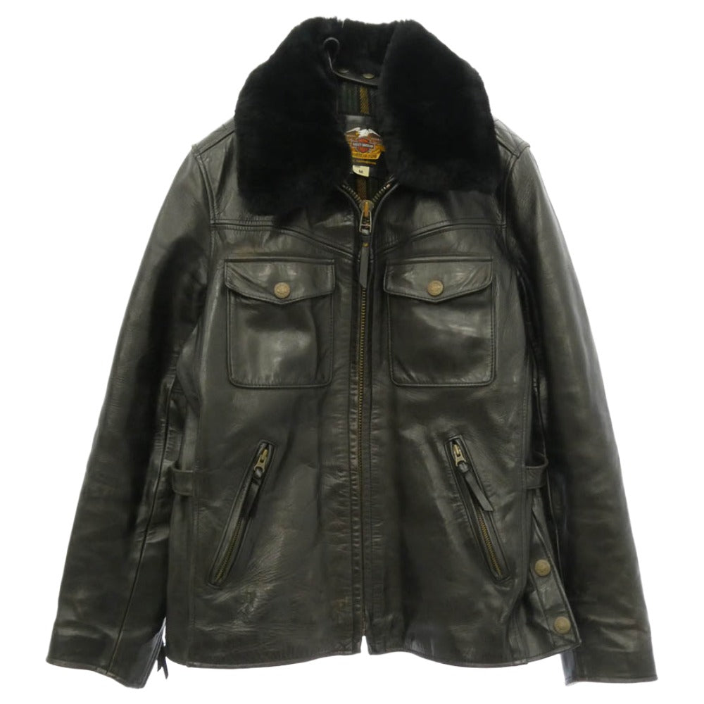 HARLEY DAVIDSON ハーレーダビッドソン 40264 ホースハイド 襟ボア 裏地チェック ライダース レザー ジャケット ダークブラウン系 M【中古】