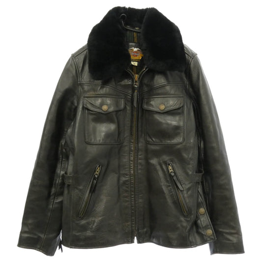 HARLEY DAVIDSON ハーレーダビッドソン 40264 ホースハイド 襟ボア 裏地チェック ライダース レザー ジャケット ダークブラウン系 M【中古】