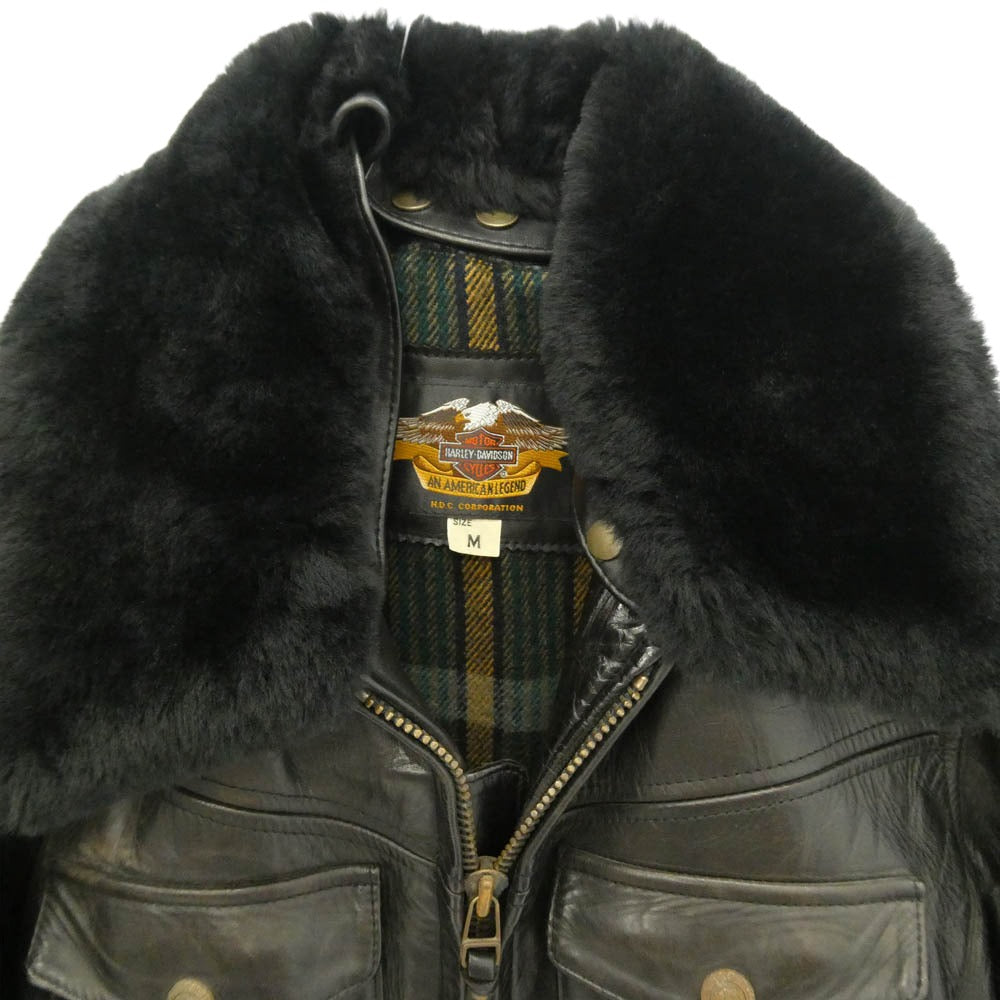 HARLEY DAVIDSON ハーレーダビッドソン 40264 ホースハイド 襟ボア 裏地チェック ライダース レザー ジャケット ダークブラウン系 M【中古】