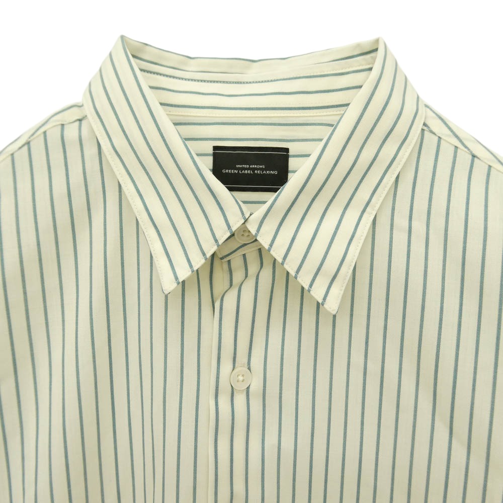 UNITED ARROWS ユナイテッドアローズ 3211-1-000034 green label relaxing グリーンレーベル リラクシング ウォッシャブル トロ パターン ジャストルーズ ストライプ 長袖 シャツ オフホワイト系 グリーン系 M【中古】