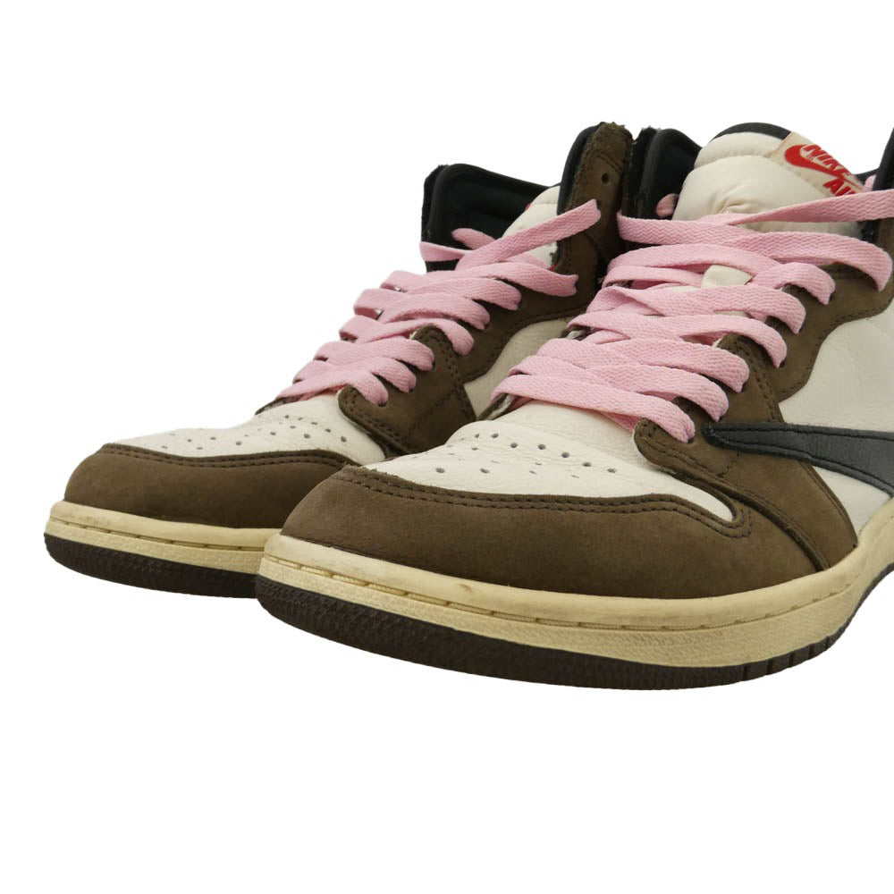 NIKE ナイキ 19SS CD4487-10 × Travis Scott Air Jordan 1 Retro High OG TS SP Sail Dark Mocha 【フェイクバスター鑑定済】トラヴィススコット エアジョーダン1 レトロ ハイ OG TS SP ハイカット スニーカー ブラウン系 28cm【中古】