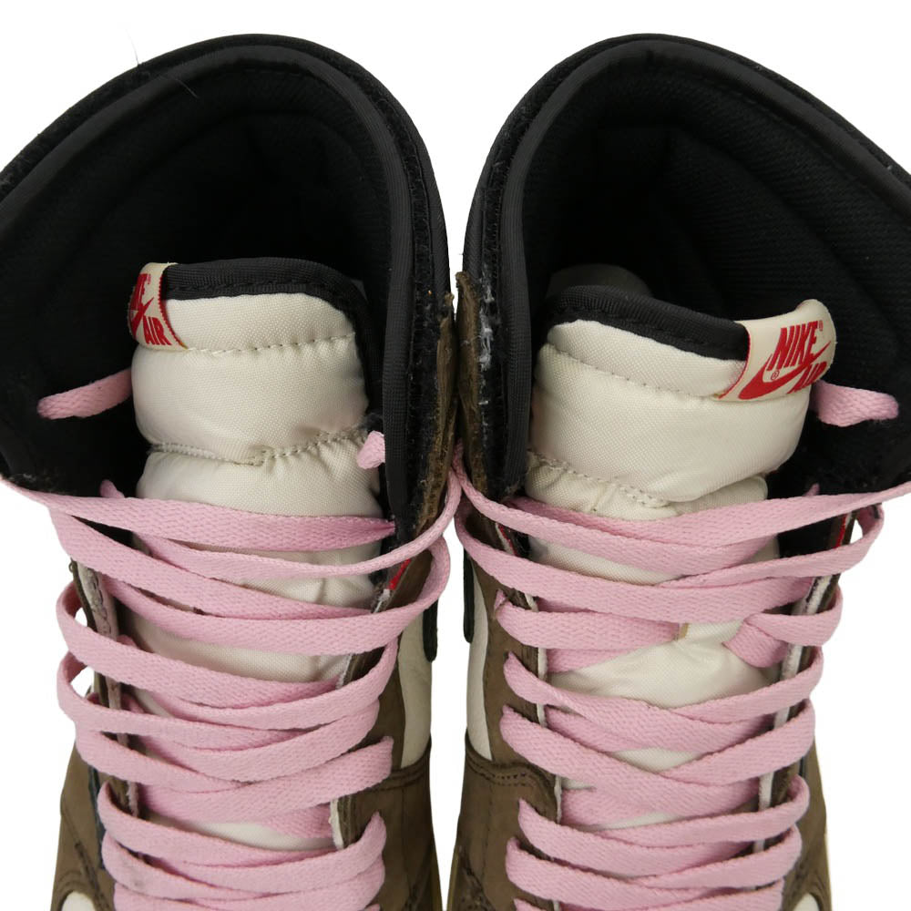 NIKE ナイキ 19SS CD4487-10 × Travis Scott Air Jordan 1 Retro High OG TS SP Sail Dark Mocha 【フェイクバスター鑑定済】トラヴィススコット エアジョーダン1 レトロ ハイ OG TS SP ハイカット スニーカー ブラウン系 28cm【中古】