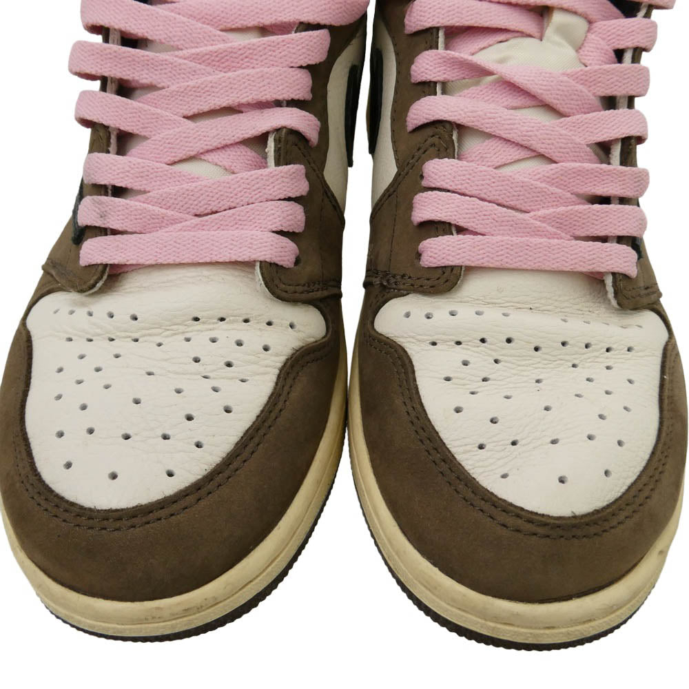 NIKE ナイキ 19SS CD4487-10 × Travis Scott Air Jordan 1 Retro High OG TS SP Sail Dark Mocha 【フェイクバスター鑑定済】トラヴィススコット エアジョーダン1 レトロ ハイ OG TS SP ハイカット スニーカー ブラウン系 28cm【中古】