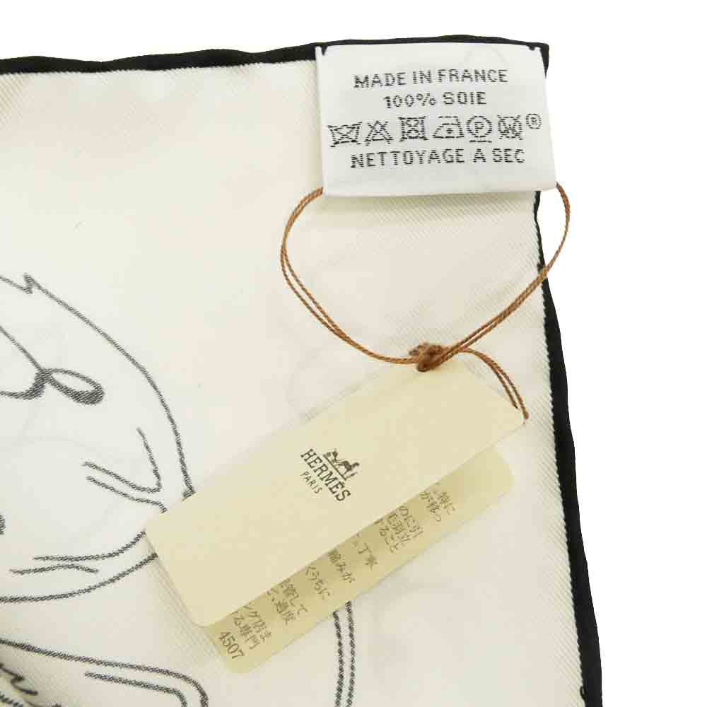 HERMES エルメス × 河原シンスケ氏 Le Pommier Sellier ル・ポミエ・セリエ カレ90 スカーフ ホワイト系 ブラック系【極上美品】【中古】