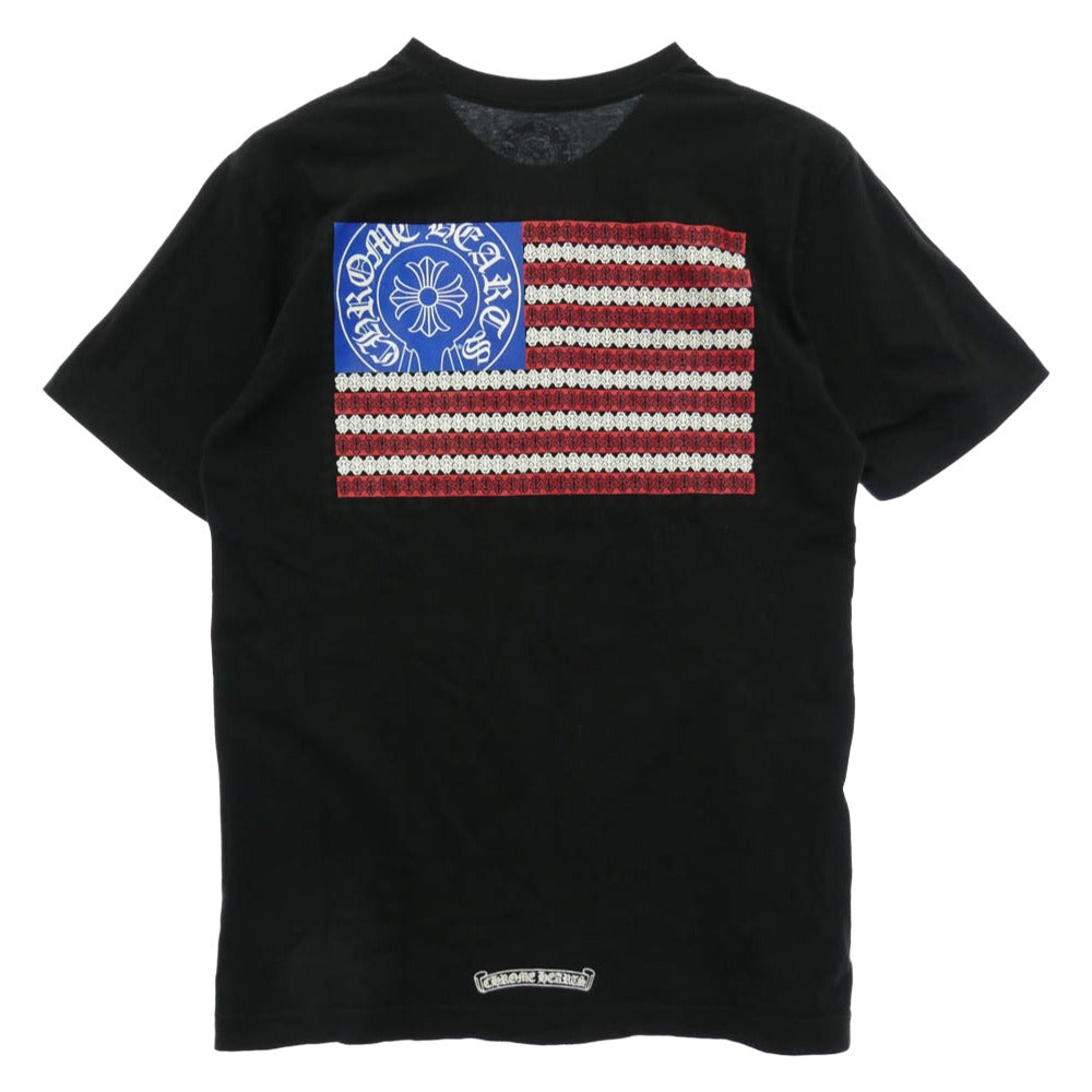 CHROME HEARTS クロムハーツ（原本無） American Flag Dagger Tee ホースシュー 星条旗 アメリカンフラッグ バックプリント 半袖 Tシャツ ブラック系 L【中古】