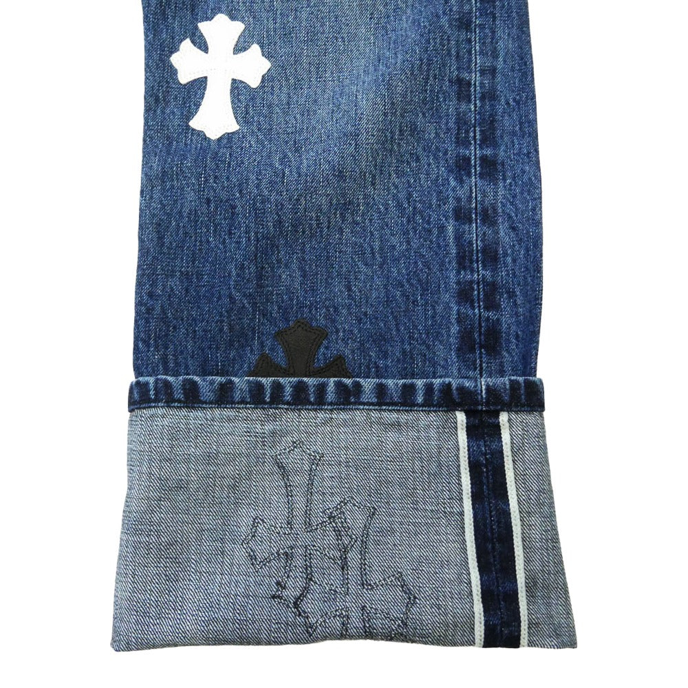 CHROME HEARTS クロムハーツ（原本無） JEAN STRTLG FBRC レザーセメタリークロスパッチ デニムパンツ インディゴブルー系 32【美品】【中古】
