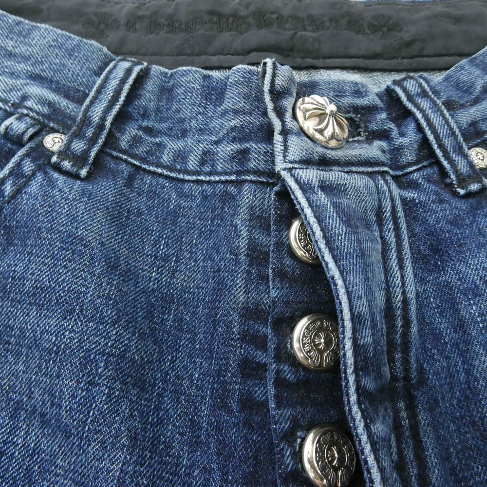 CHROME HEARTS クロムハーツ（原本無） JEAN STRTLG FBRC レザーセメタリークロスパッチ デニムパンツ インディゴブルー系 32【美品】【中古】