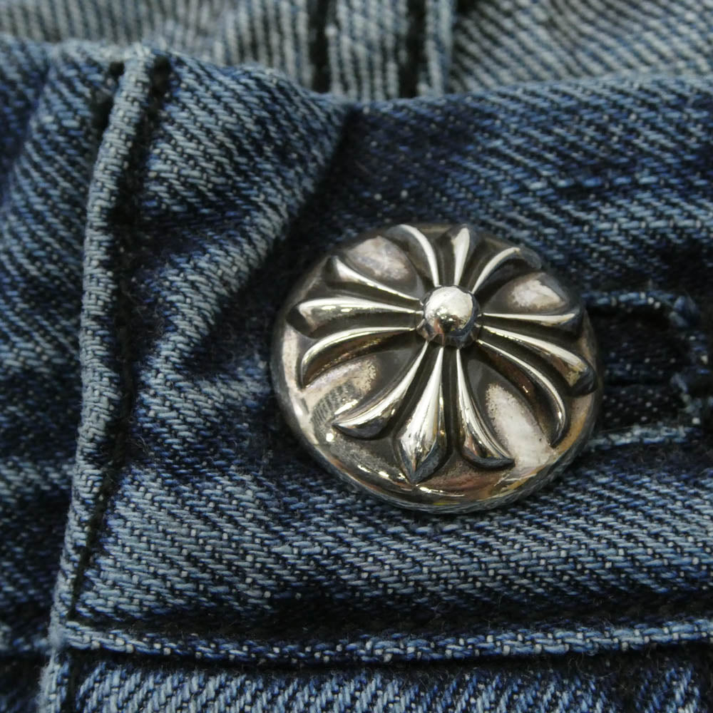 CHROME HEARTS クロムハーツ（原本無） JEAN STRTLG FBRC レザーセメタリークロスパッチ デニムパンツ インディゴブルー系 32【美品】【中古】