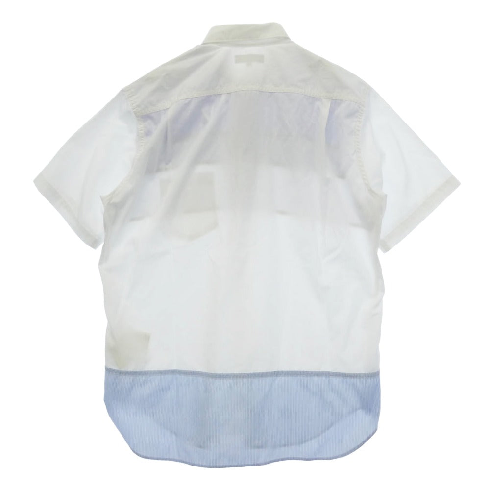 COMME des GARCONS HOMME コムデギャルソンオム 23AW HK-B023 パッチワーク切替 ストライプ ショートスリーブ コットン 半袖 シャツ ホワイト系 ブルー系 M【中古】