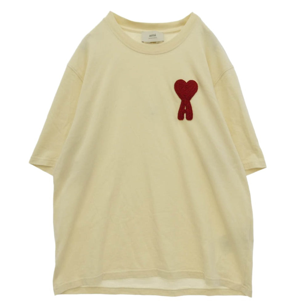 AMI PARIS アミパリス 25SS HTS065.726 Ami de Coeur ハート ロゴ刺繍 オーガニックコットン Tシャツ 半袖カットソー オフホワイト系 L【中古】