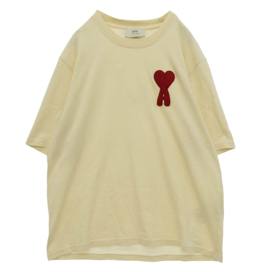 AMI PARIS アミパリス 25SS HTS065.726 Ami de Coeur ハート ロゴ刺繍 オーガニックコットン Tシャツ 半袖カットソー オフホワイト系 L【中古】