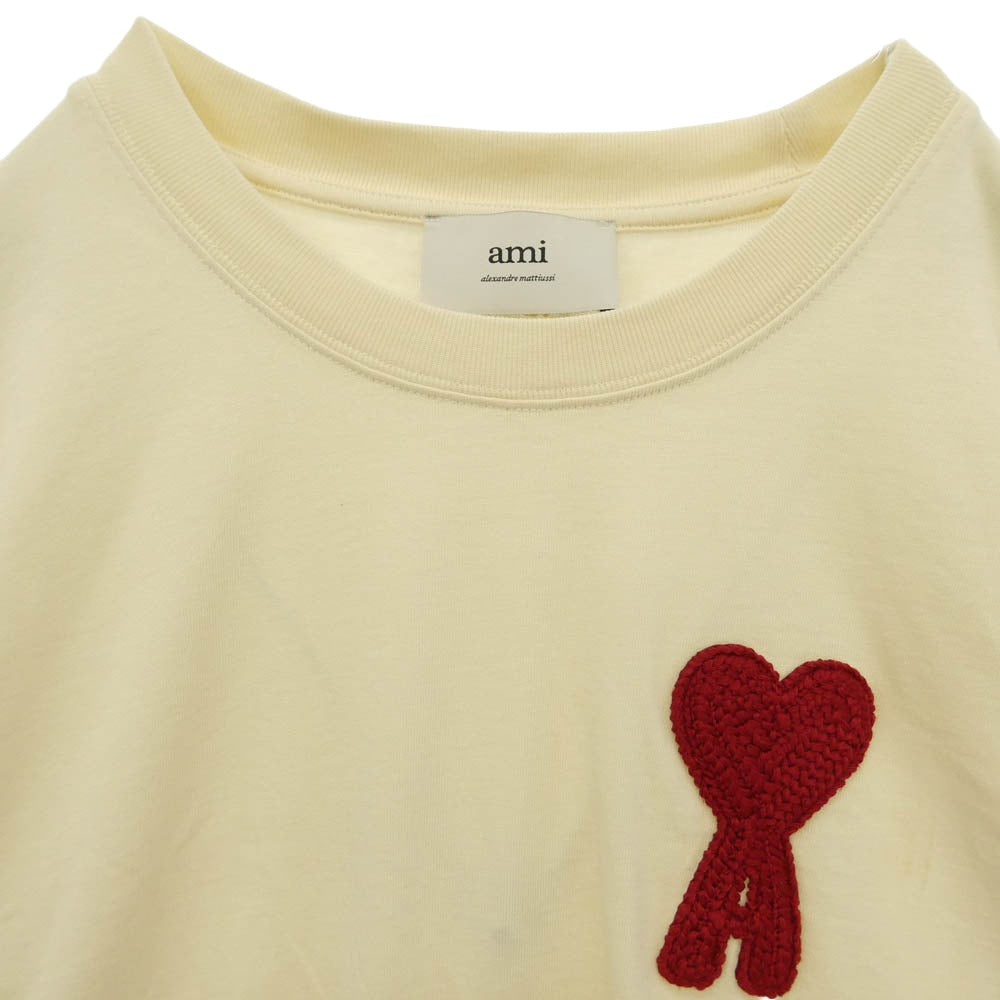 AMI PARIS アミパリス 25SS HTS065.726 Ami de Coeur ハート ロゴ刺繍 オーガニックコットン Tシャツ 半袖カットソー オフホワイト系 L【中古】