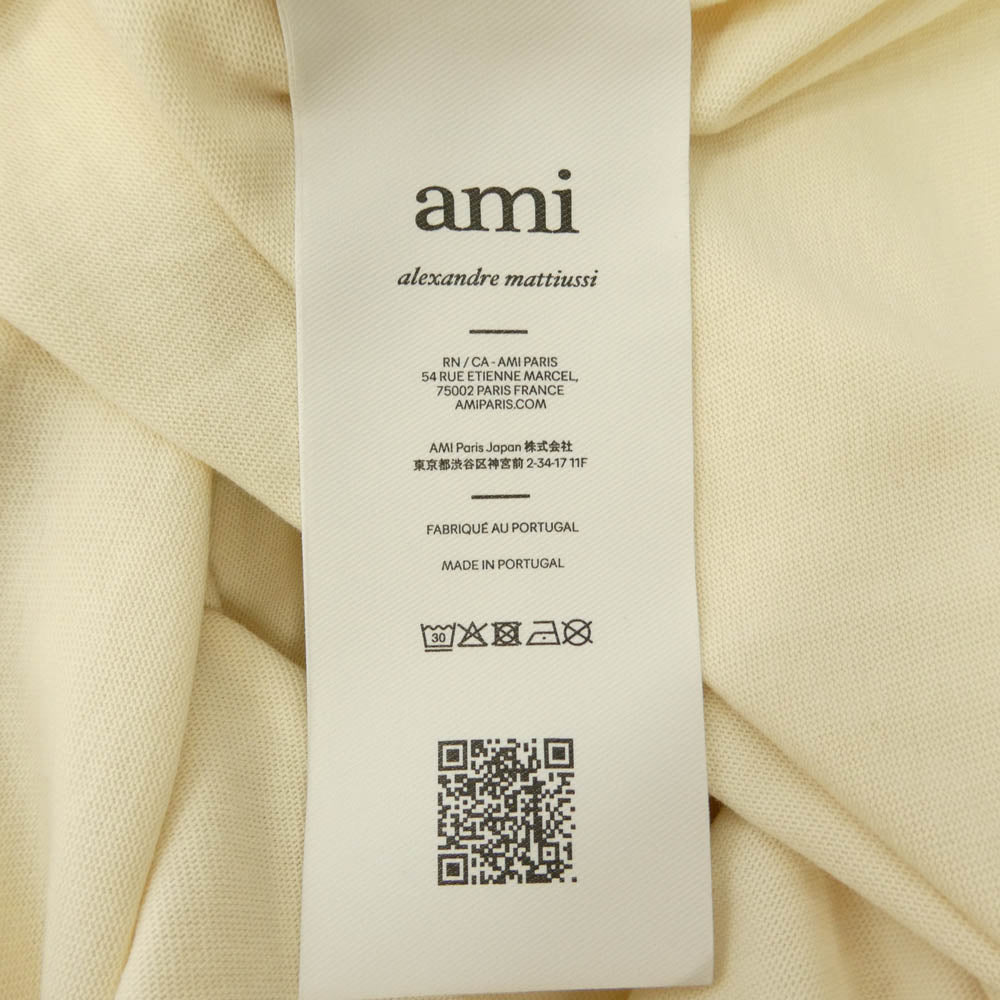 AMI PARIS アミパリス 25SS HTS065.726 Ami de Coeur ハート ロゴ刺繍 オーガニックコットン Tシャツ 半袖カットソー オフホワイト系 L【中古】